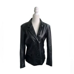 Vintage Clio Leather Genuine Black Button Up Blazer Jacket sz 10